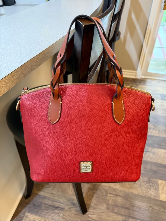 Dooney & Bourke Handbags - Dooney & Bourke Red Pebble Leather Satchel with Tan leather Braided Handles